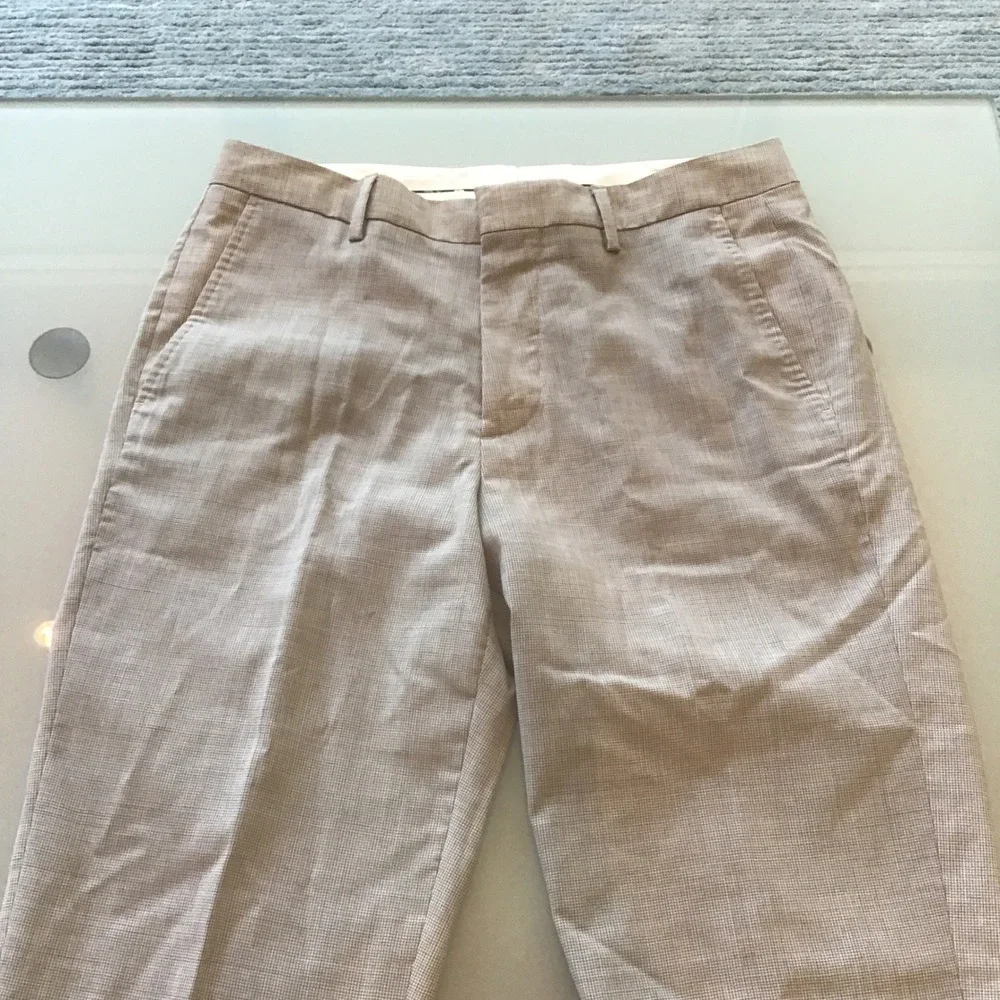 Bonobos Primatist Athletic Fit Marlane 100% Wool Dress Pants Tan Check 31x34